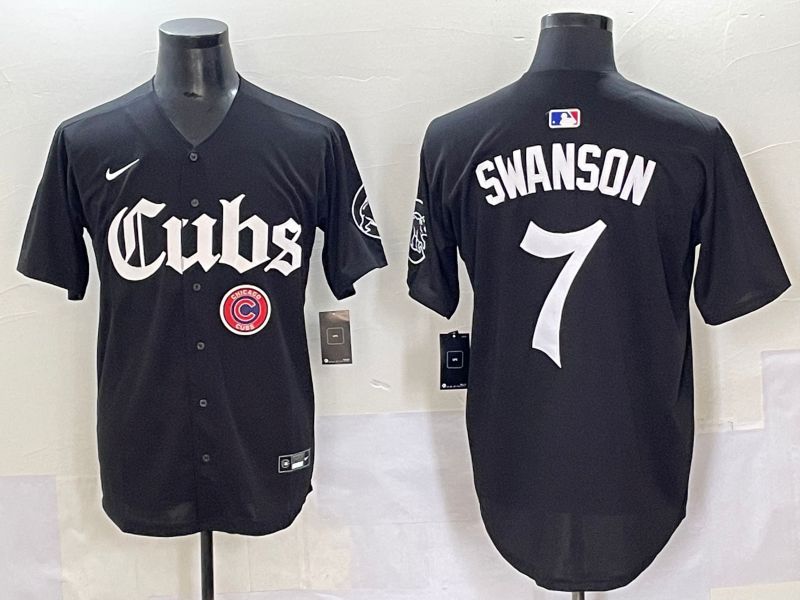 Men 2025 Chicago Cubs 7 Swanson Black Five generations Joint Name Nike MLB Jersey style 12